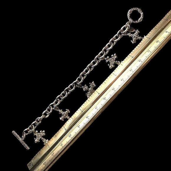 Lourdes Blessed 5 Crosses Religious Faith Bracelet Stainless Steel Silver Tone - Picture 2 of 9